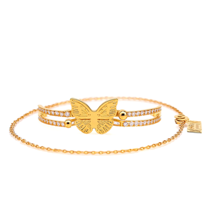 Crystal <b>Bracelet</b> Gold Plated Stainless Steel Butterfly Design Women's Jewelry - Product Image 2