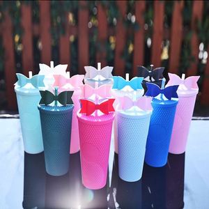 Vaso térmico de plástico metálico con diseño de diamante y doble pared con aislamiento al vacío, de 16oz/24oz, ecológico, con pajita tipo lazo. - Product Image 5