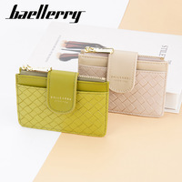 Portefeuille Femme Texture Tressée Fermeture Éclair Boucle Porte-Monnaie Fin Minimaliste Portefeuilles Personnalisés en Cuir PU Porte-Cartes avec Logo