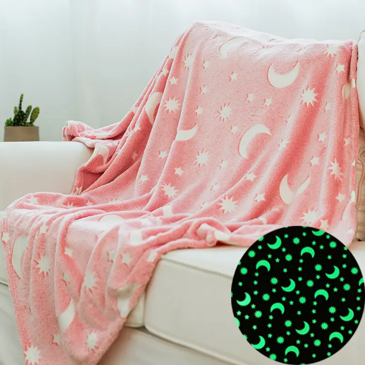 Ready Made Luminous Star Print Kid Double Sides Cheap Flannel Blankets Wholesale