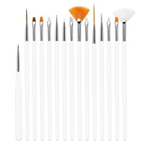 Lot de 15 pinceaux à ongles à manche blanc, multifonctions, pour gel, peinture, liner et éventail, idéal pour salon de manucure et décoration d'ongles DIY