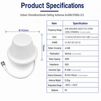 Antenne DAS large bande 2G 3G 4G 5G omnidirectionnelle à polarisation verticale pour plafond intérieur 698-3700 MHz avec connecteur N femelle