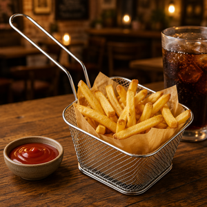 Panier de service pour frites Smartpan Mini en acier inoxydable écologique avec longue poignée pour restaurant - Product Image 4