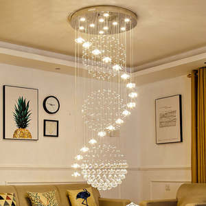 Moderna gota de lluvia bola de cristal colgante luz Villa dúplex larga escalera espiral araña de cadena de cristal - Product Image 2