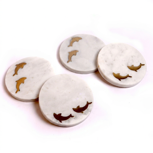 Vintage Style <b>Marble</b> <b>Coaster</b> With Brass Fish Design Non-Slip Mats & Pads Home Decor Dinnerware Table Decoration Placemat - Product Image 1