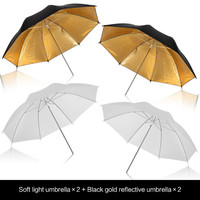 Kit d'éclairage de studio photo pliable en métal noir et or blanc de 33 pouces avec parapluie et ampoules à lumière douce sur trépied
