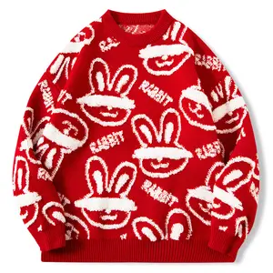 Personalizzato 2023 maglione unisex Pullover maglione inverno uomo lavorato a maglia poliestere acrilico brutto maglione girocollo rosso personalizzato