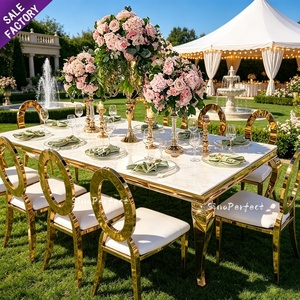 Cheap Price Rectangle Gold White Top Table Empty Oval Back <b>Chair</b> Latest Design Wedding Party Furniture Set - Product Image 1