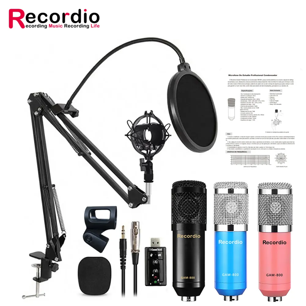 BM-800 + Mikrofon 3.5Mm Plug Handsfree Rekaman Dapat Diatur, Mikrofon Kondenser Audio Hijau Keluarga KTV, Rekaman