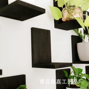 Wooden <b>Wall</b> <b>Mounted</b> Plant Rack Black Rectangle Durable Indoor Living Room Kitchen Display <b>Shelf</b> - Product Image 1