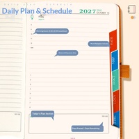 Agenda quotidien et hebdomadaire en cuir PU A5 anglais-espagnol 2027, carnet à couverture rigide, cadeau personnalisé