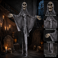 Spectre Suspendu d'Halloween Effrayant : Esprit Squelette avec Robe Grise pour Décoration de Fête et Accessoires de Maison Hantée – Vente en Gros