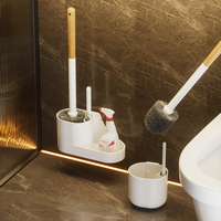 Ensemble de brosses WC 2-en-1 murales avec manche en bois et plastique PP, design peu encombrant, installation facile pour la maison/l'hôtel