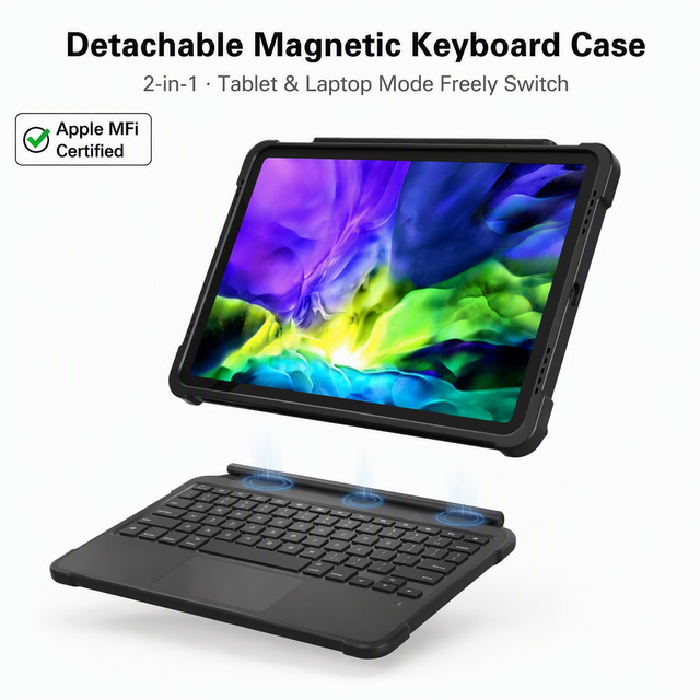 MFi-Certified Keyboard Case Touchpad-Detachable Magnetic Design Shockproof TPU Spill-Proof Anti-Slip Keys for iPad 10.9/11 Model