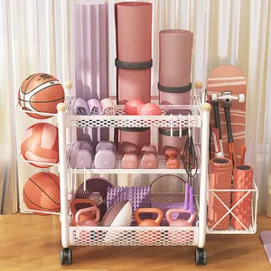 Basket dumbbell rak penyimpanan olahraga dapat dilepas lantai berdiri yoga tikar keranjang penyimpanan rumah raket bulutangkis perlengkapan kebugaran