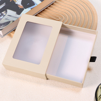 Boîte à tiroir rigide avec fenêtre, ruban imprimé personnalisé, emballage cadeau, conteneur de boutique recyclable, faible MOQ, DDP