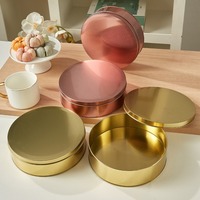 Boîte en métal ronde compatible four, couleur or rose, pour gâteaux, biscuits, conteneur de rangement alimentaire, boîte à pâtisserie de qualité alimentaire, vente en gros