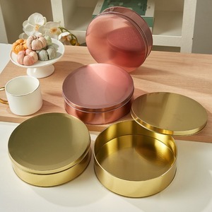 Boîte en <span class=keywords><strong>métal</strong></span> <span class=keywords><strong>ronde</strong></span> compatible four, couleur or rose, pour gâteaux, biscuits, conteneur de rangement alimentaire, boîte à pâtisserie de qualité alimentaire, vente en gros - Product Image 1