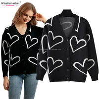 Vente en gros de cardigans en tricot pour dames pulls en forme de cœur rose pull en jacquard personnalisé surdimensionné cardigan en tricot pour femmes