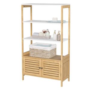Meuble de salle de bain en bambou avec 3 étagères et doubles portes, armoire de rangement moderne - Product Image 1