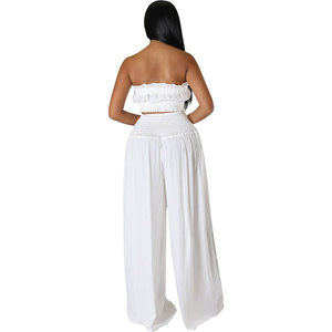 Conjunto de Dos Piezas para Mujer, Tallas S a 2X, Pantalones Anchos de Verano, Top Corto sin Tirantes, Color Sólido - Product Image 4