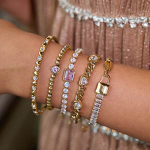 Pulsera y brazalete de moda de acero inoxidable 316L resistente al agua y al deslustre, chapado en oro de 14K y 18K, pulsera tipo tenis para mujer - Product Image 2