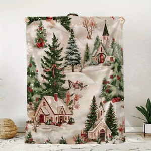 Plaid en flanelle douce à imprimé de Noël, style pastoral, décoration d'hiver pour la maison, écologique, lavable en machine - Product Image 3