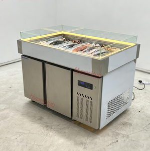 Table de présentation mobile sur roulettes en acier inoxydable pour la présentation de crevettes et homards glacés dans les magasins de gros en fruits de mer - Product Image 1