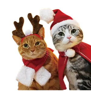 Kerst Santa Hond Cosplay Kraag Cape Schattige Elanden Hoofddeksels Kat Accessoires Foto Rekwisieten Decoraties Grappige Kat Kostuum Kleding