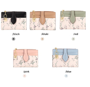 Portefeuille Femme Tendance à Motifs Floraux Grande Capacité en Cuir PU, Porte-Cartes Intégré, Porte-Monnaie Fin à Fermeture Éclair, Élégant avec Fermeture à Pression Feuille et Diamants - Product Image 2