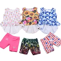 Hot Sale Baby Girl Half Sleeve Ruffle Shirts Suit High-Low Peplum Baby Top And Tight Shorts Baby Girl Sets