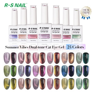 Vernis à ongles gel œil de chat R S Nail Summer 15g, inodore, séchage rapide UV/LED, 24 couleurs, colle à ongles adhésive, longue durée 3-4 semaines - Product Image 1
