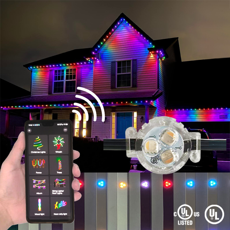 UL/CUL/CE Certified Durable Outdoor RGBW Pixel LED Lights Gemstone Design IP68 Waterproof Rating Christmas String Decorations