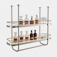 Porte-vin suspendu au plafond en acier inoxydable couleur or rose, étagère de bar à double niveau avec porte-verres et porte-bouteilles pour la décoration de cave à vin