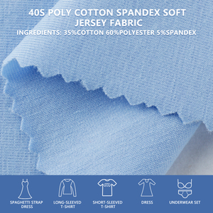 Tissu jersey simple extensible léger en polyester, coton et élasthanne 40S, largeur 175 cm, 165 g/m², pour t-shirts et sous-vêtements. - Product Image 1