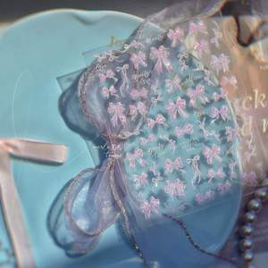 Autocollant pour ongles en ruban de soie rose argenté 5D, nœud papillon, ruban de soie en relief, auto-adhésif, Y2K, décalcomanie pour ongles, décoration - Product Image 2