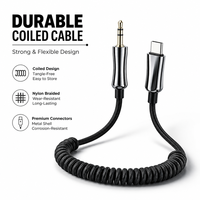 Câble audio auxiliaire Type C vers 3,5 mm, câble de décodage numérique DAC enroulé pour casque et autoradio, compatible iPhone 17 16, Samsung S26 S25