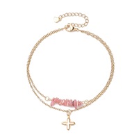 Tobillera de Moda con Cruz de Tortuga de Acero Inoxidable, Cadena para el Pie con Cuentas de Piedra Lunar Blanca Natural y Cristal Amarillo