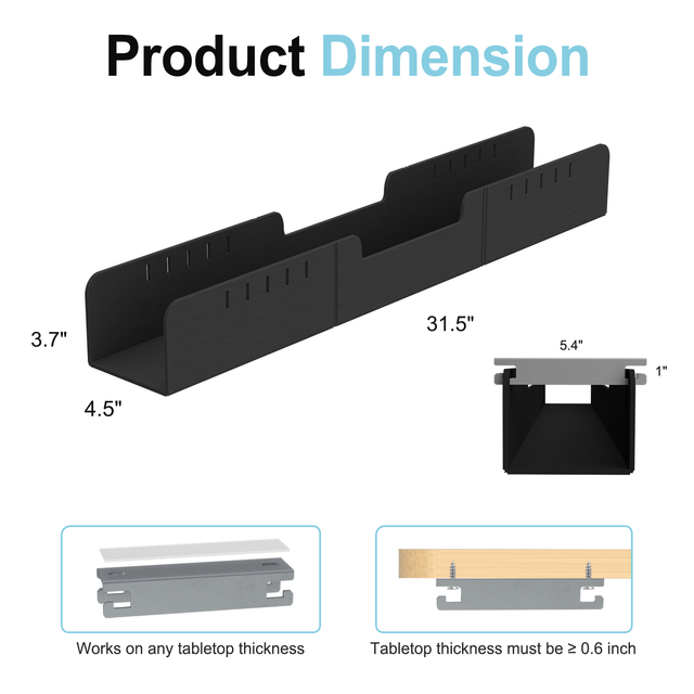 Dropshipping Under Desk Cable Management Tray, Felt Cord Organizer with Adhesive & Screw Mount, for Office Desk