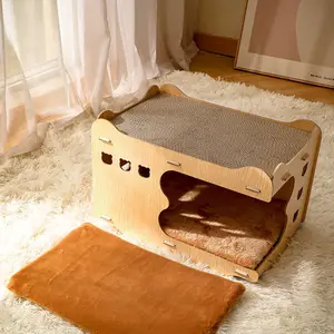 Kedi yatakları oluklu kağıt kedi kumu tırmalama kurulu Scratch Pad karton ahşap kedi evi