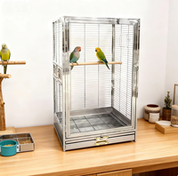 Langlebiger und Atmungsaktiver Quadratischer Edelstahl-Vogelkäfig mit Gehärtetem Glas für Innenräume