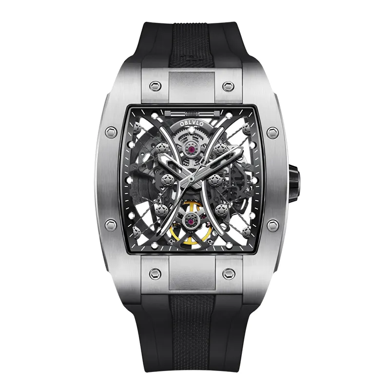 High End Movement Premium Black Skeleton Custom Automatic Waterproof Stainless Steel Mechanical Watches For Men