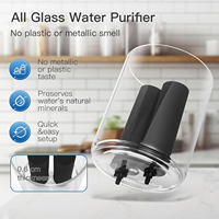 Filtre à eau domestique en verre à gravité avec charbon actif pour l'élimination du fluorure, purificateur d'eau à gravité en verre avec couvercle et base en bambou