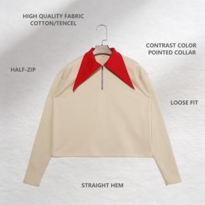 Camicie Premium in Maglia Ecologica Ricamate Unisex con <span class=keywords><strong>Colletto</strong></span> a Contrasto, Vestibilità Ampia e Maniche Lunghe - Product Image 2