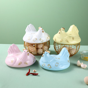 Ceramic <b>Egg</b> <b>Storage</b> Basket With Lid Freshness Preservation Kitchen <b>Storage</b> Basket For <b>Eggs</b> And Fruits Household Use - Product Image 1