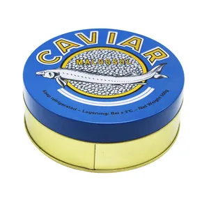 Custom Logo Recyclable Embossed Metal Tinplate Box Caviar Food Container