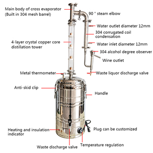 Plaque de cuivre personnalisée en acier inoxydable, tube de condensation en cuivre fixe, panier à <span class=keywords><strong>Gin</strong></span>, chaîne de brillance de lune, visionneuse de <span class=keywords><strong>degré</strong></span> de vin à la vapeur, 20l - Product Image 3