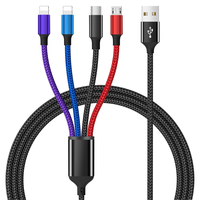 Câble de charge multi-appareils 4 en 1 en nylon tressé coloré, charge rapide PD 65W, pour ordinateur portable, smartphone et tablette, vente en gros