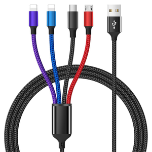 Câble de charge multi-appareils <span class=keywords><strong>4</strong></span> en <span class=keywords><strong>1</strong></span> en nylon tressé coloré, charge rapide PD 65W, pour ordinateur portable, smartphone et tablette, vente en gros - Product Image 1