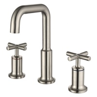 Robinet de lavabo moderne en nickel brossé à col de cygne, poignée croisée, en laiton massif, réglable eau chaude/froide, robinet de salle de bain de luxe